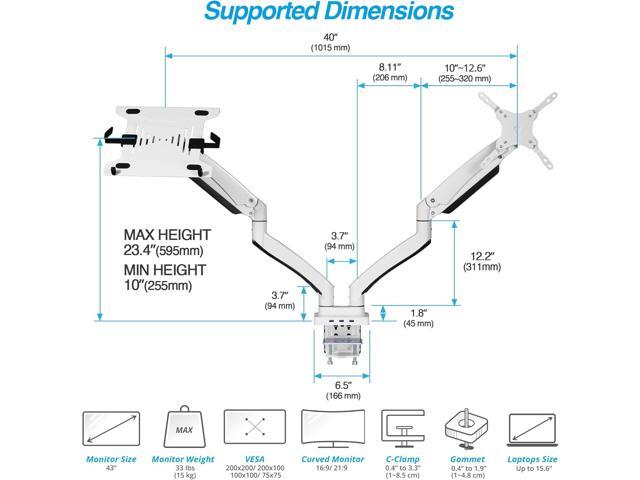 AVLT Dual 17-43' Monitor Arm Desk Mount with 15' Laptop Tray and USB-C Docking Station, HDMI 4K60Hz, USB-A 5Gbps, Ethernet, 100W PD, Fits Two...