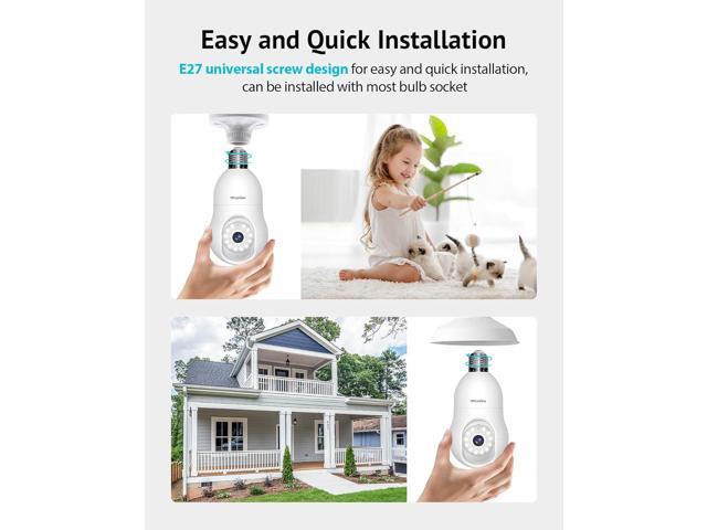 LaView 4MP Bulb Security Camera 2.4GHz,360° 2K Security Cameras Wireless Outdoor Indoor Full Color Day and Night, Motion Detection, Audible Alarm,...