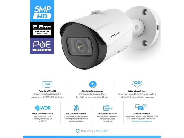 Amcrest UltraHD 5MP Outdoor POE Camera 2592 x 1944p Bullet IP Security Camera, Outdoor IP67 Waterproof, 103° Viewing Angle, 2.8mm Lens, 98.4ft...