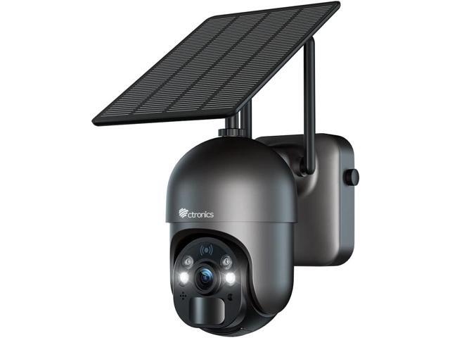 Ctronics 2.5K 4MP Security Camera Wireless Outdoor, WiFi Solar Security Camera Battery Powered, 360° PTZ, Color Night Vision 2560 * 1440P, PIR.