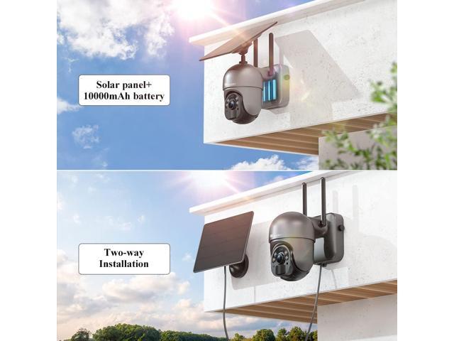 Ctronics 2.5K 4MP Security Camera Wireless Outdoor, WiFi Solar Security Camera Battery Powered, 360° PTZ, Color Night Vision 2560 * 1440P, PIR...