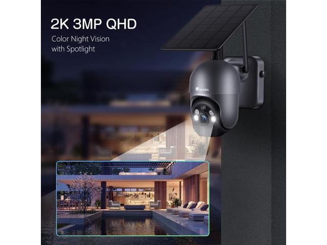 Ctronics 3MP Solar Security Camera Wireless Outdoor WiFi, PTZ Surveillacne Camera Battery-Powered for Home Security, 360° View, Spotlight Color...