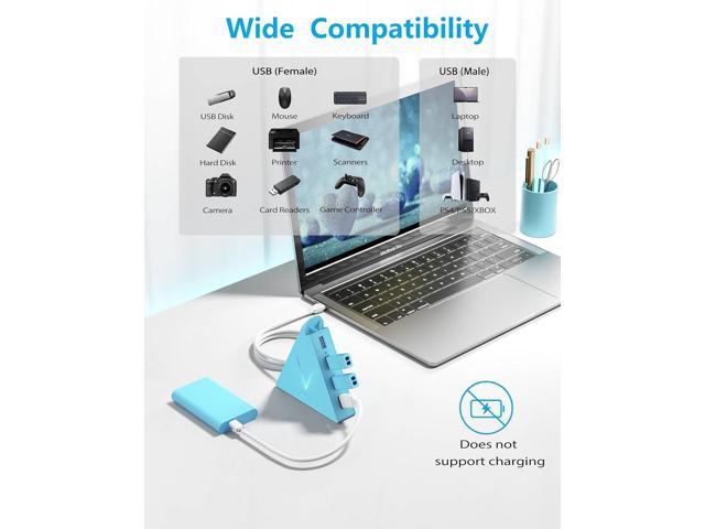 4-Port USB 3.0 Hub with 2 ft Extended Cable, FlyingVHUB Vertical Data USB Hub, for Mac, PC, Xbox One, PS4, PS5, iMac, Surface Pro, XPS, Laptop,...