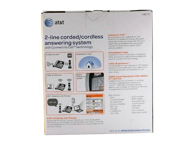 AT&T - TL86103 DECT 6.0 2-Line Expandable Corded/Cordless Phone with Bluetooth Connect to Cell and Answering System - Silver/Black - image 3