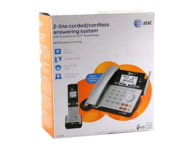 AT&T - TL86103 DECT 6.0 2-Line Expandable Corded/Cordless Phone with Bluetooth Connect to Cell and Answering System - Silver/Black - image 4