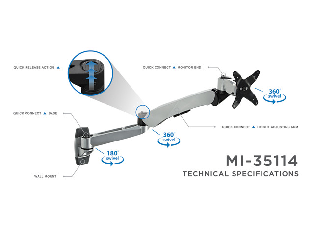Mount-It! Modular Mount Adjustable Monitor Arm Up to 24' Monitors Gray/Silver (MI-35114)