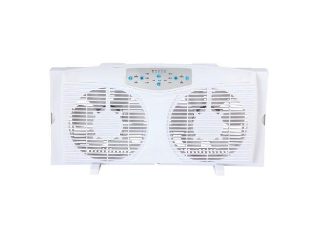 Optimus F-5286 8-Inch corded Reversible Twin Window Fan with Thermostat and LED, White