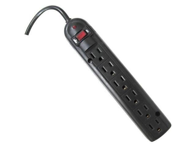 Weltron 6 Outlet Black Plastic Surge Protector w/ 6ft Cord WSP600PLF6BK