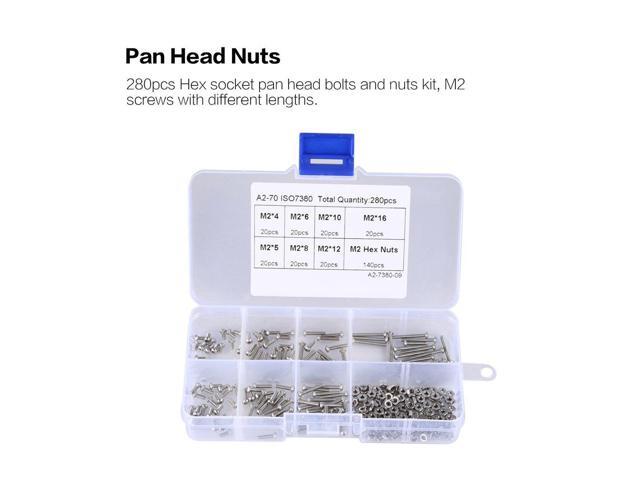 280pcs/set M2Hex Socket Pan Head Bolt Screw Thread For Wood Insert Furniture Nuts Assortment Bolt Fastener Stainless