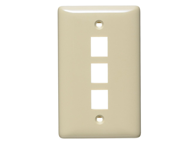 Hubbell NSP13I NetSelect 1-Gang 3-Port Multimedia Keystone Data Wall Plate, Ivory