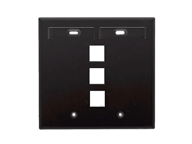 Leviton 2-Gang 3-Port QuickPort Wallplate with ID Windows, 42080-3EP, Black