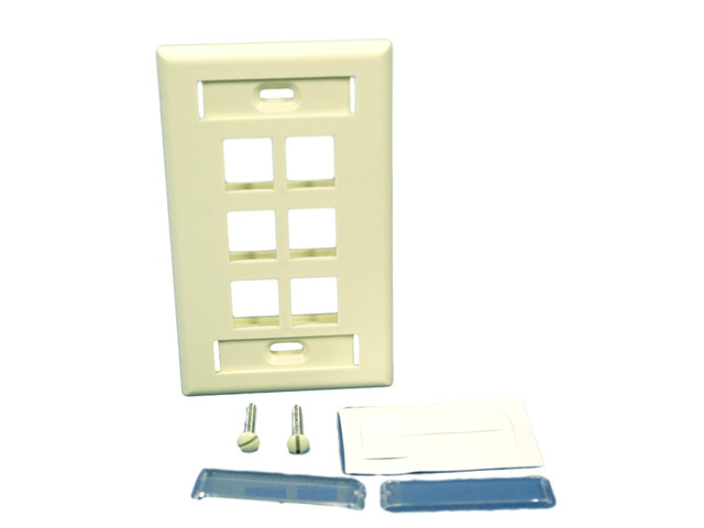 Leviton 1-Gang 6-Port QuickPort Wallplate with ID Windows, 42080-6AS, Almond