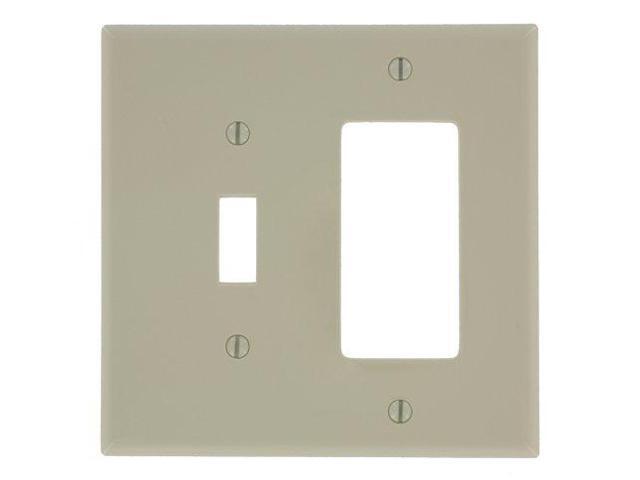Leviton PJ262-I 2-Gang Combination Toggle Switch & Decora GFCI Rocker Wall Plate, Midway Size Cover, Unbreakable Thermoplastic, Ivory
