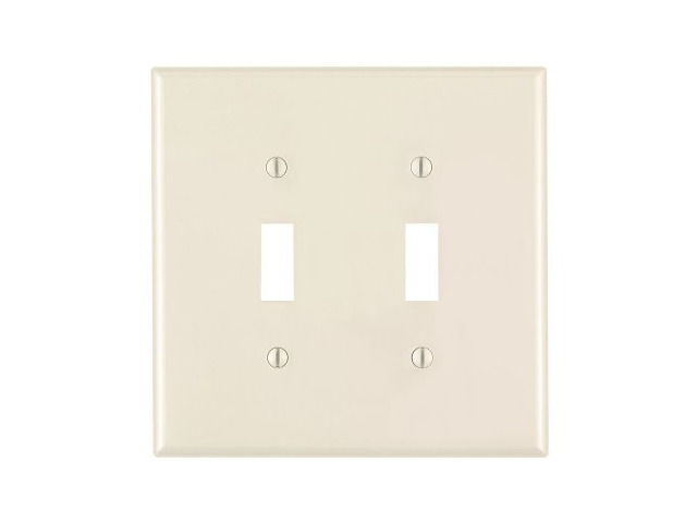 Leviton PJ2-T 2-Gang Toggle Switch Wall Plate, Midway Size Cover, Unbreakable Thermoplastic, Light Almond