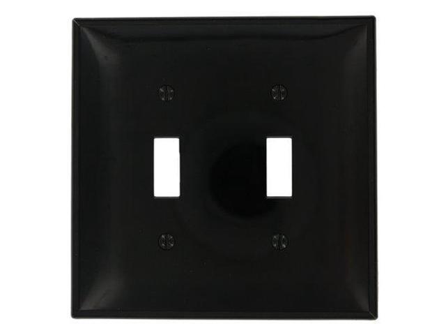 Leviton PJ2-E 2-Gang Toggle Switch Wall Plate, Midway Size Cover, Unbreakable Thermoplastic, Black