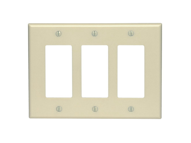 Leviton 80611-I Ivory Midway Three Gang Decora Wall Plate