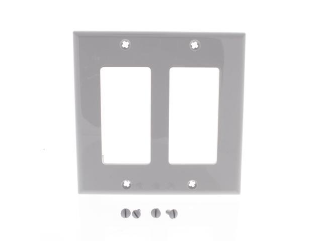 Leviton 80409-NGY 2-Gang Decora GFCI Rocker Switch Wall Plate, Standard Size Cover, Unbreakable Nylon, Device Mount, Gray