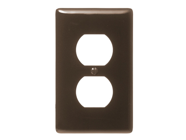 Hubbell NP8 1-Gang Duplex Receptacle Wall Plate, 2.88'w x 4.63'h, Unbreakable Nylon Outlet Cover, Brown