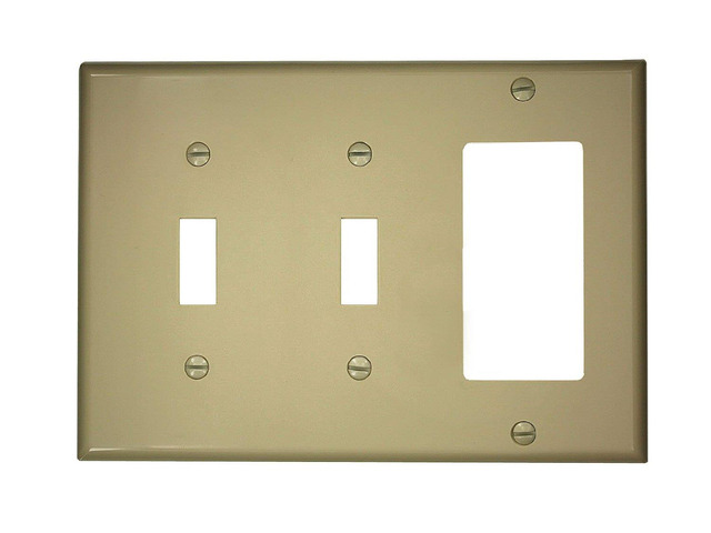 Leviton 80745-I 3-Gang 2-Toggle 1-Decora/GFCI Device Combination Wallplate, Standard Size, Ivory