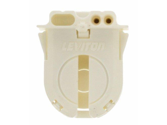 Leviton T8 Linear Fluorescent Lampholder, Snap-In/Slide-On, Medium Bi-Pin, Shunted, 23652-WP, White