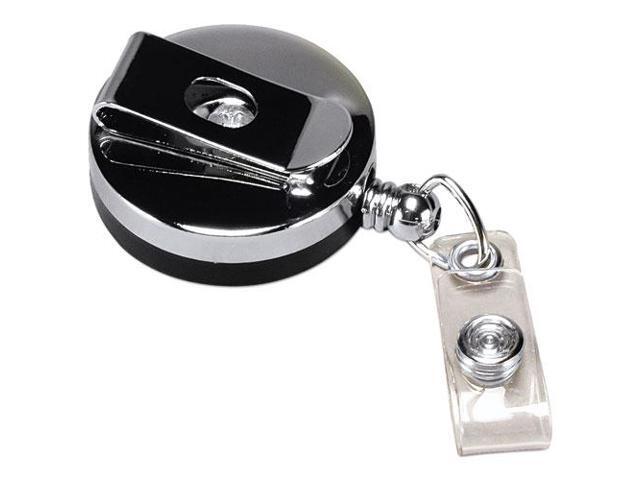 Baumgartens Large ID Badge Reel Hvy-Duty Cord/Clip 30' Black/Chrome 68814