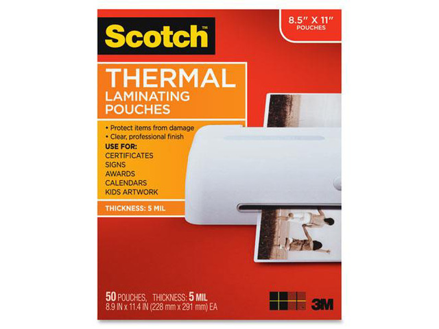 Scotch Letter Size Thermal Laminating Pouches 3 mil 11 1/2 x 9 50/Pack TP385450