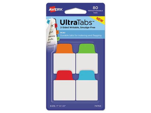 Avery Mini Ultra Tabs, 1 x 1.5, 2-Side Writable, Red/Blue/Orange, 80 Repositionable Tabs (74763)
