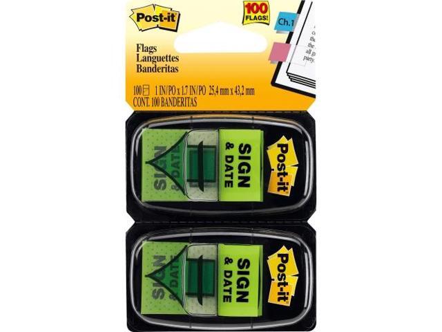 Post-it Arrow Message 1' Page Flags 'Sign and Date' Green 2 50-Flag Dispensers