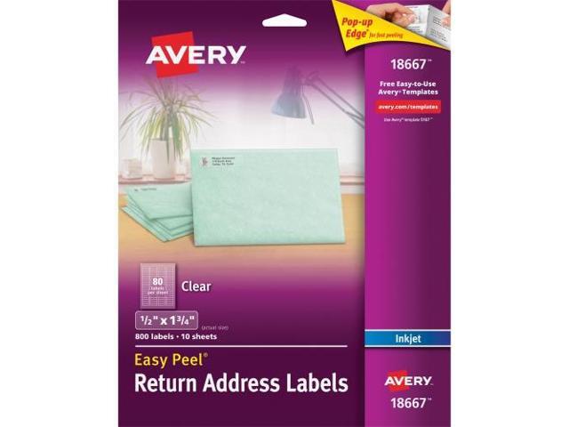 Avery Matte Clear Return Address Labels, Sure Feed Technology, Inkjet, 1/2' x 1-3/4', 800 Labels (18667)