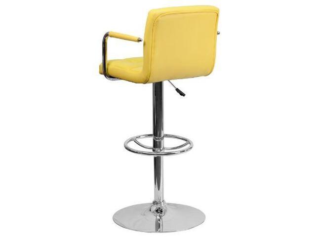 Flash Furniture Contemporary Yellow Quilted Vinyl Adjustable Height Bar Stool with Arms and Chrome Base