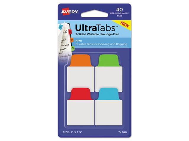 Avery Ultra Tabs Repositionable Tabs 1 x 1.5 Primary:Blue Green Orange Red 40/Pk