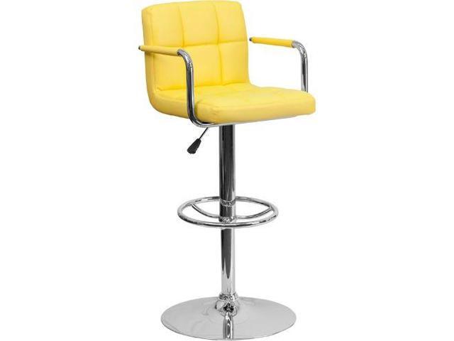 Flash Furniture Contemporary Yellow Quilted Vinyl Adjustable Height Bar Stool with Arms and Chrome Base