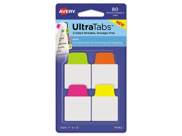 Ultra Tabs Repositionable Tabs 1 x 1.5 Neon:Green Orange Pink Yellow 80/Pk