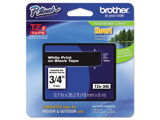 BROTHER INTERNATIONAL CORPORAT TZE-345 LABEL,.75 WHT-BLK