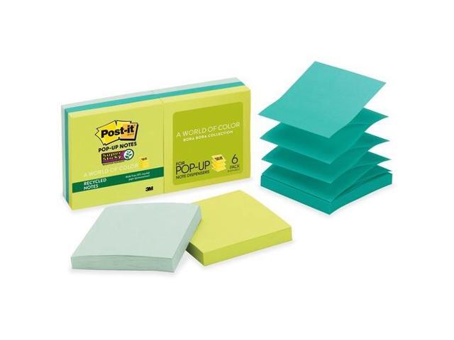 Post-it Pop-up Recycled Notes in Bora Bora Colors 3 x 3 90-Sheet 6/Pack R3306SST