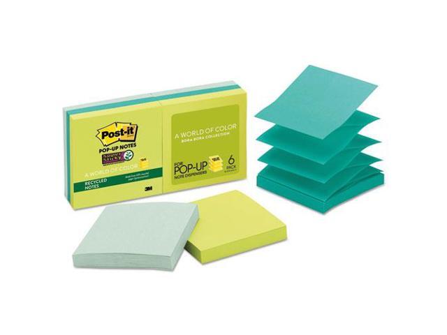 Post-it Pop-up Recycled Notes in Bora Bora Colors 3 x 3 90-Sheet 6/Pack R3306SST