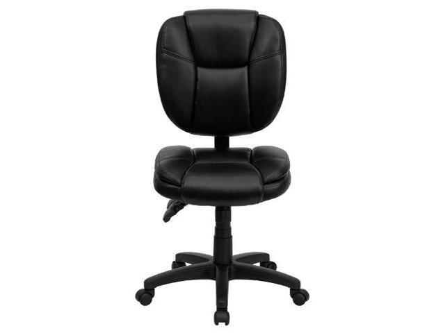 Mid-Back Black LeatherSoft Multifunction Swivel Ergonomic Task Office Chair with Pillow Top Cushioning