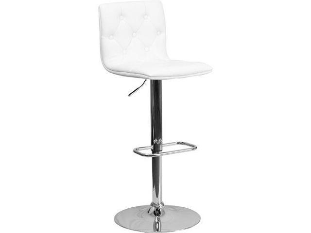 Photos - Chair Flash Furniture Contemporary Button Tufted White Vinyl Adjustable Height Barstool with Chr 