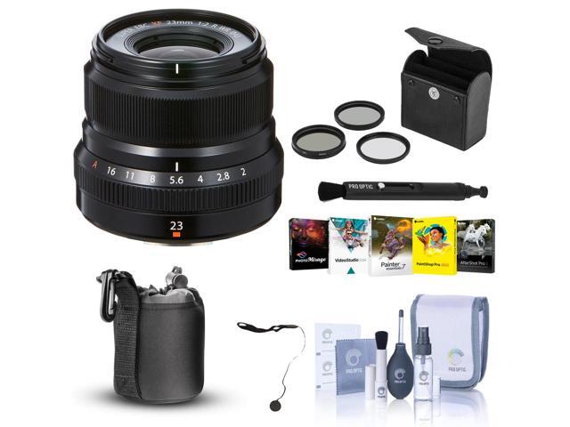 Fujifilm XF 23mm (35mm) F/2R WR Lens, Black - Bundle With 43mm Filter Kit, Lens Case, Cleaning Kit, Capleash, Lens Cleaner, Pc Sofrtware Package