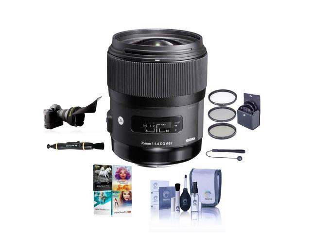 Sigma 35mm f/1.4 DG HSM ART Lens for Nikon F, Bundle with 67mm Filter Kit, Flex Lens Shade, Cleaning Kit, Cleaner, Cap Tether, PC Software Kit