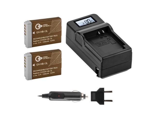 Green Extreme 2 Pack NB-13L Batteries and Compact Charger (3.7V 1250mAh)