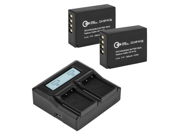 Green Extreme 2 Pack NP-W126 Battery and Dual Smart Charger Kit (7.4V 1260mAh)