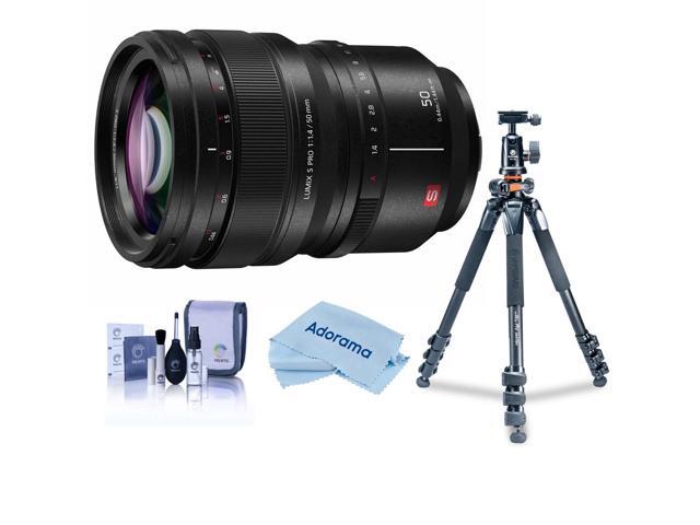 Panasonic LUMIX S PRO 50mm f/1.4 Lens for L Mount, Bundle with Takama 3-Section Aluminum Video Tripod with Fluid Head, Cleaning Kit, Cleaning Cloth
