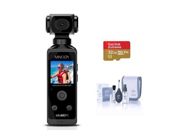 Minolta MN4KP1 4K Ultra HD Wi-Fi Enabled Pocket Camcorder, Black Bundle with 32GB microSD Card, Cleaning Kit