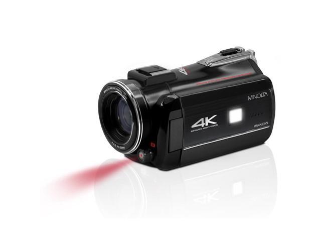 Minolta MN4K40NV 4K Ultra HD 30MP 3' Touchscreen Night Vision Camcorder with LED Light, Black