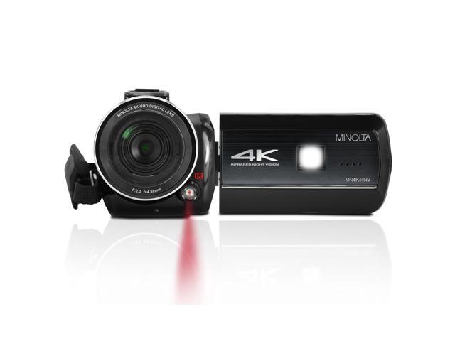 Minolta MN4K40NV 4K Ultra HD 30MP 3' Touchscreen Night Vision Camcorder with LED Light, Black