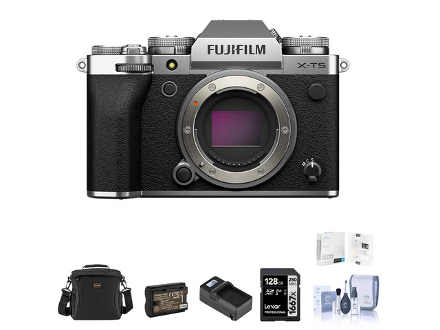 Fujifilm X-T5 Mirrorless Camera, Silver, Bundle with Essentials Kit
