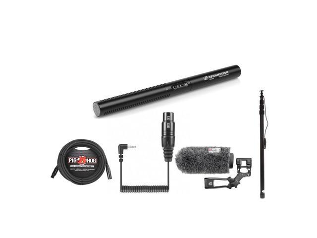 Sennheiser MKE600 Shotgun Mic Pro HDSLR Kit - Bundle with K-Tek Aluminum News Boom Pole, Rycote Standard Hole Softie Kit, 25' Pig Hog XLR 3-pin Mic...