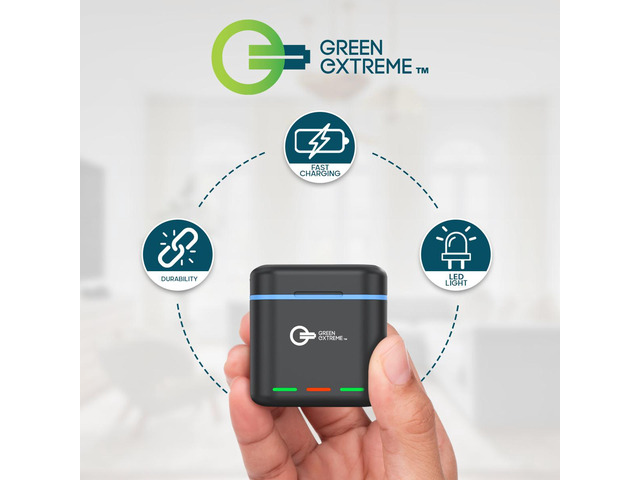 Green Extreme Triple Battery Charger for GoPro Hero 9, 10, 11 & 12 Batteries