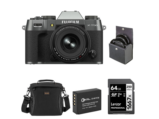Fujifilm X-T50 Camera XF 16-50mm Lens, Charcoal Silver, w/Battery Card